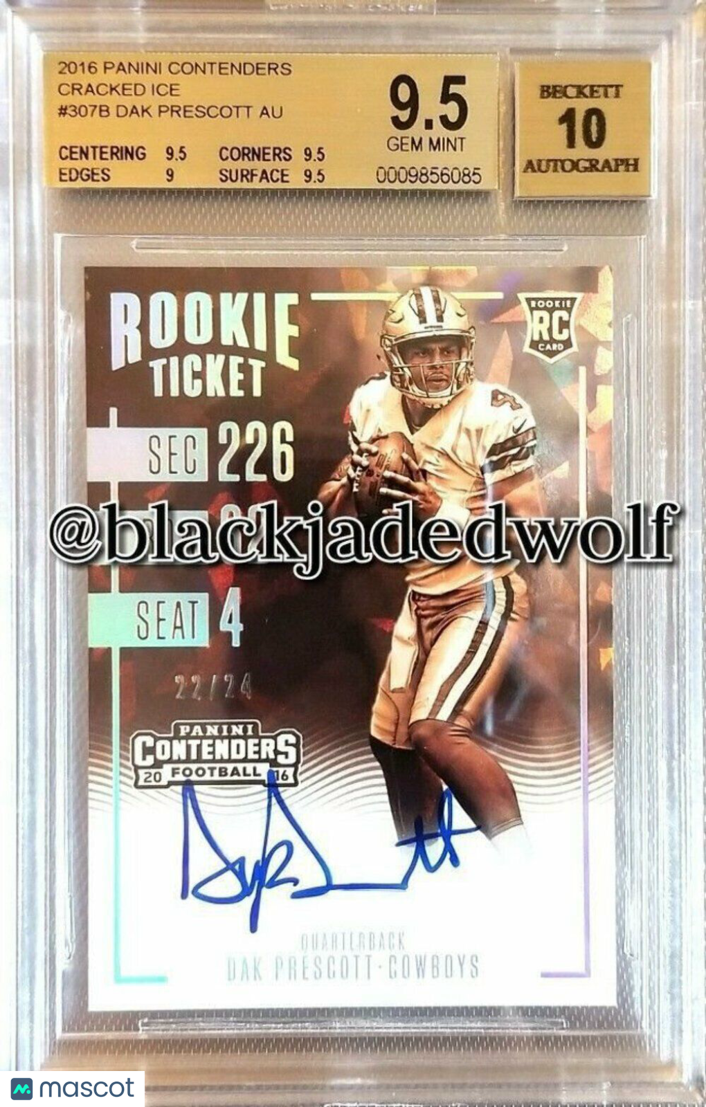 0-watermark-V2_634aef18-0f52-4fab-b9a5-6d2156f380a2 DAK PRESCOTT 2016 CONTENDERS SEPIA CRACKED ICE AUTO ROOKIE #/24 BGS 9.5/10 GEM - Image 1