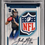JARED GOFF '16 NATIONAL TREASURES PLATINUM 1/1 ROOKIE NFL SHIELD PATCH AUTO PSA