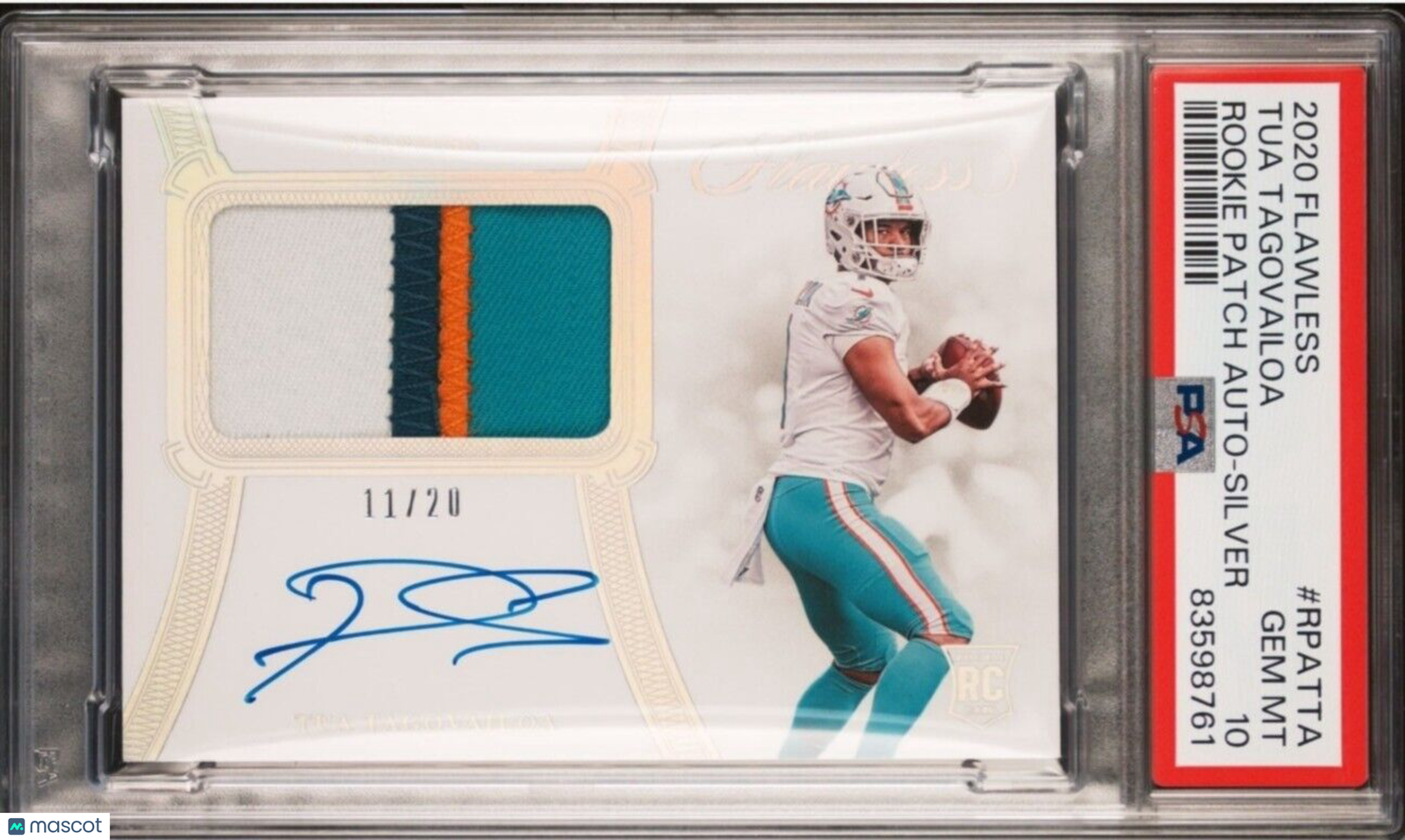 0-watermark-V2_c2b7927e-79fe-4362-816e-47870d5aef32 TUA TAGOVAILOA 2020 FLAWLESS AUTOGRAPH ROOKIE SILVER HOLO PATCH AUTO #/25 PSA 10 - Image 1
