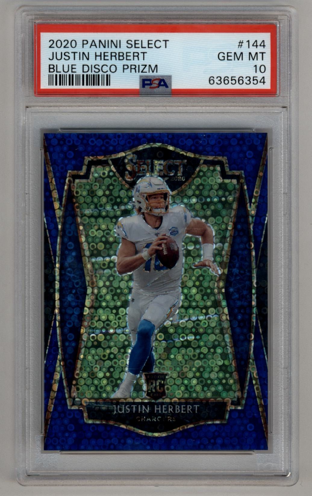 01-27B003-1 Justin Herbert 2020 Select Blue Disco #144 17/25 PSA 10 Gem Mint - Image 1