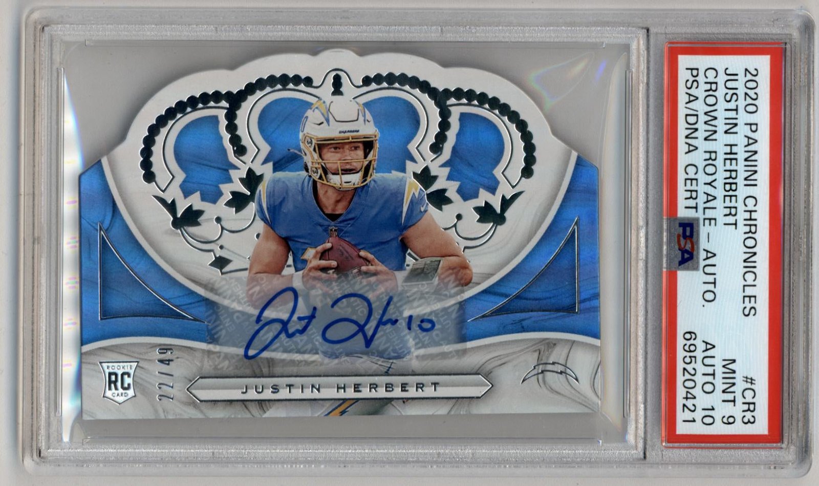 02-08A008 Justin Herbert 2020 Chronicles Crown Royale Auto PSA 9 Auto 10 - Image 1