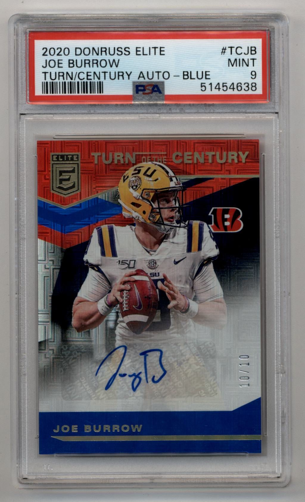 05-15005-3 Joe Burrow 2020 Donruss Elite Turn of the Century Auto 10/10 PSA 9 Mint - Image 1