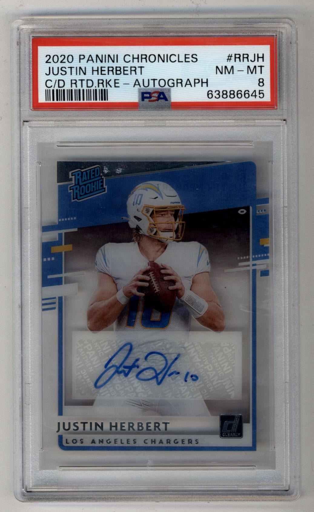 05-30016-1 Justin Herbert 2020 Chronicles Donruss Clearly Rated Rookie Auto PSA 8 Near Mint-Mint - Image 1