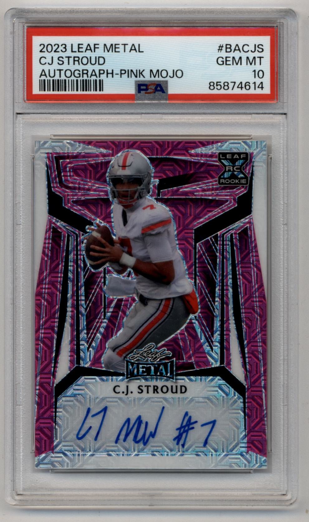 08-24011-49 CJ Stroud 2023 Leaf Metal Auto Pink Mojo 4/4 PSA 10 Gem Mint - Image 1