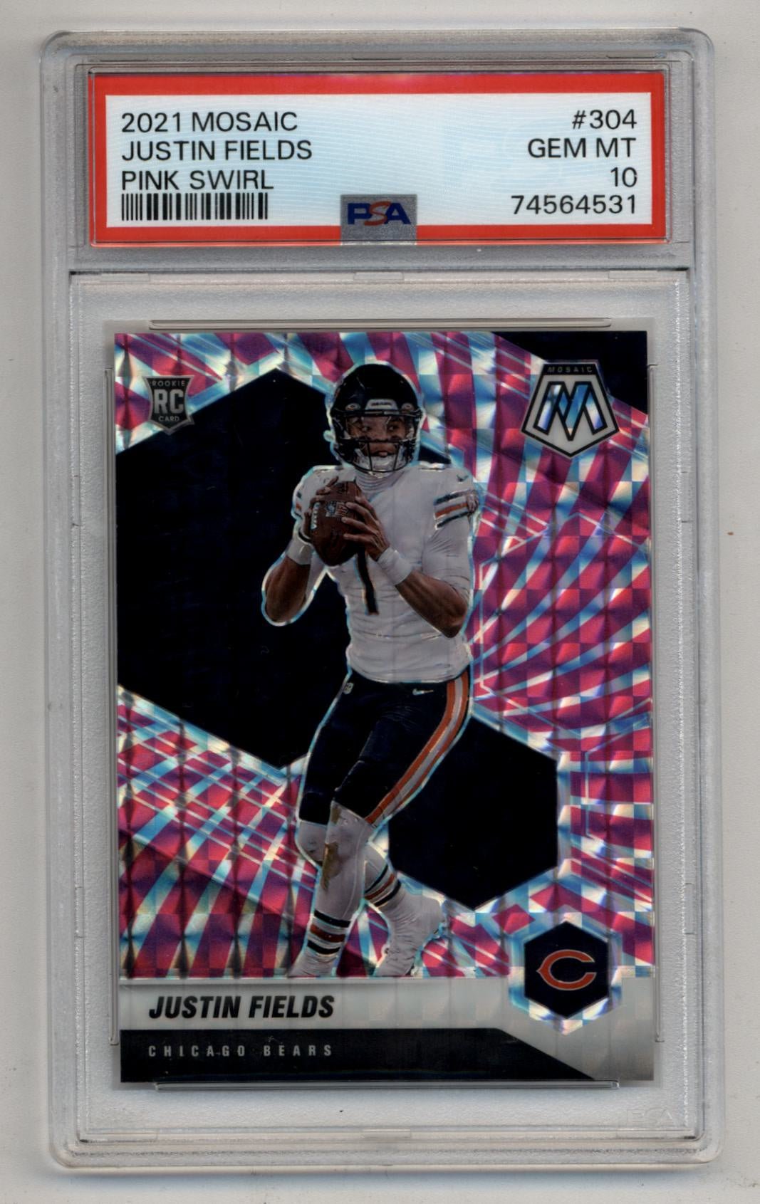 08-24016-25 Justin Fields 2021 Mosaic FOTL Pink Swirl 05/11 PSA 10 Gem Mint - Image 1