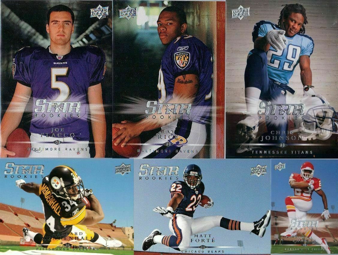 08ud3001 2008 Upper Deck Football Basic 300 Card Set With 100 Rookie Cards including Joe Flacco and Chris Johnson - Image 1