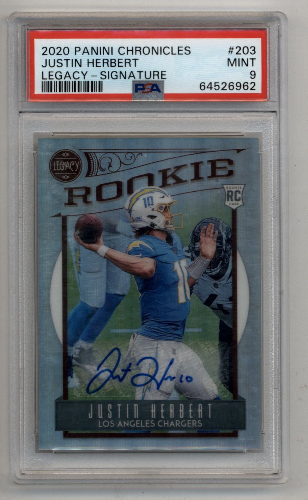 09-18016-2 Justin Herbert 2020 Chronicles Legacy Auto 09/99 PSA 9 Mint - Image 1