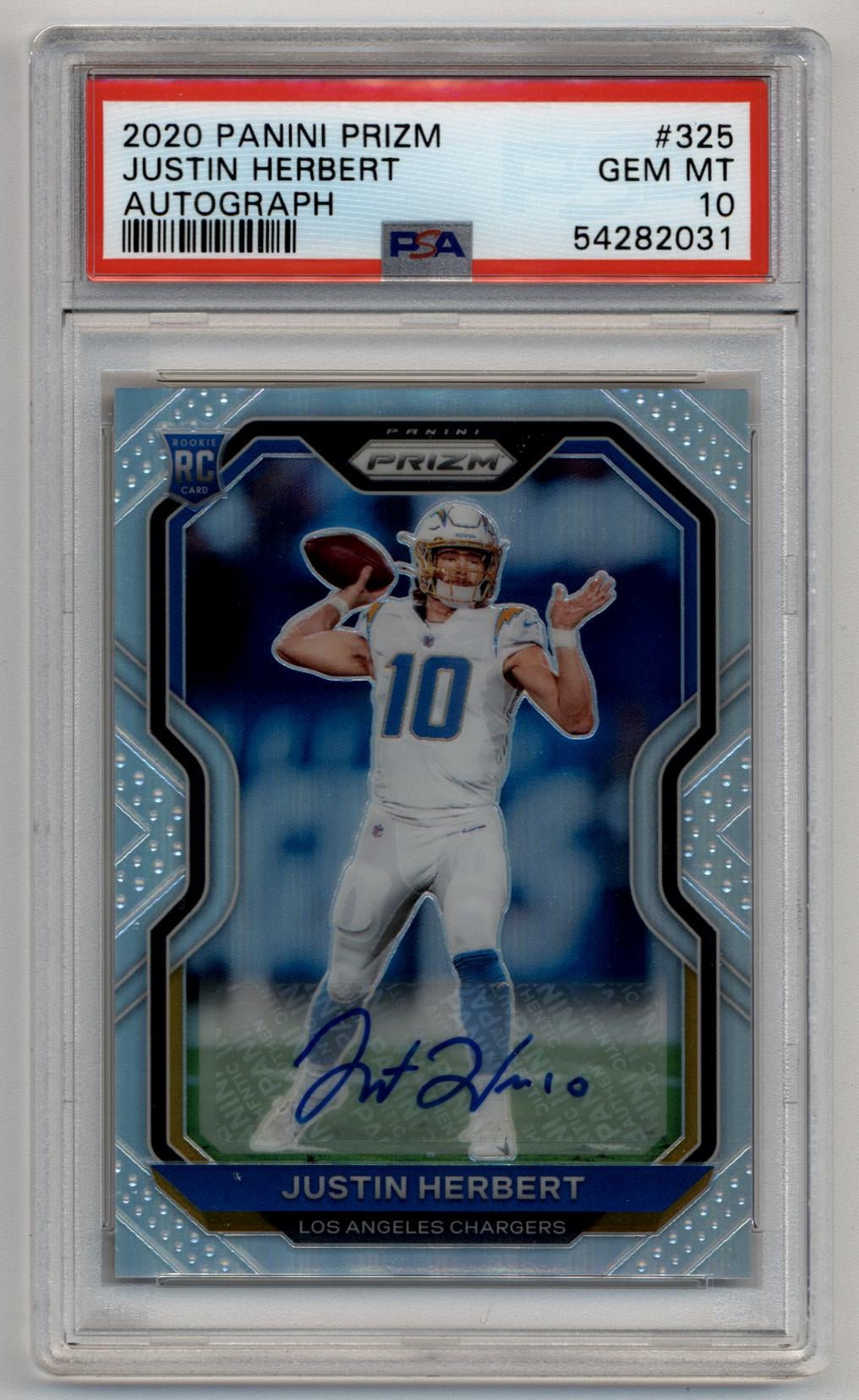 10-11B004 Justin Herbert 2020 Panini Prizm Auto PSA 10 Gem Mint - Image 1
