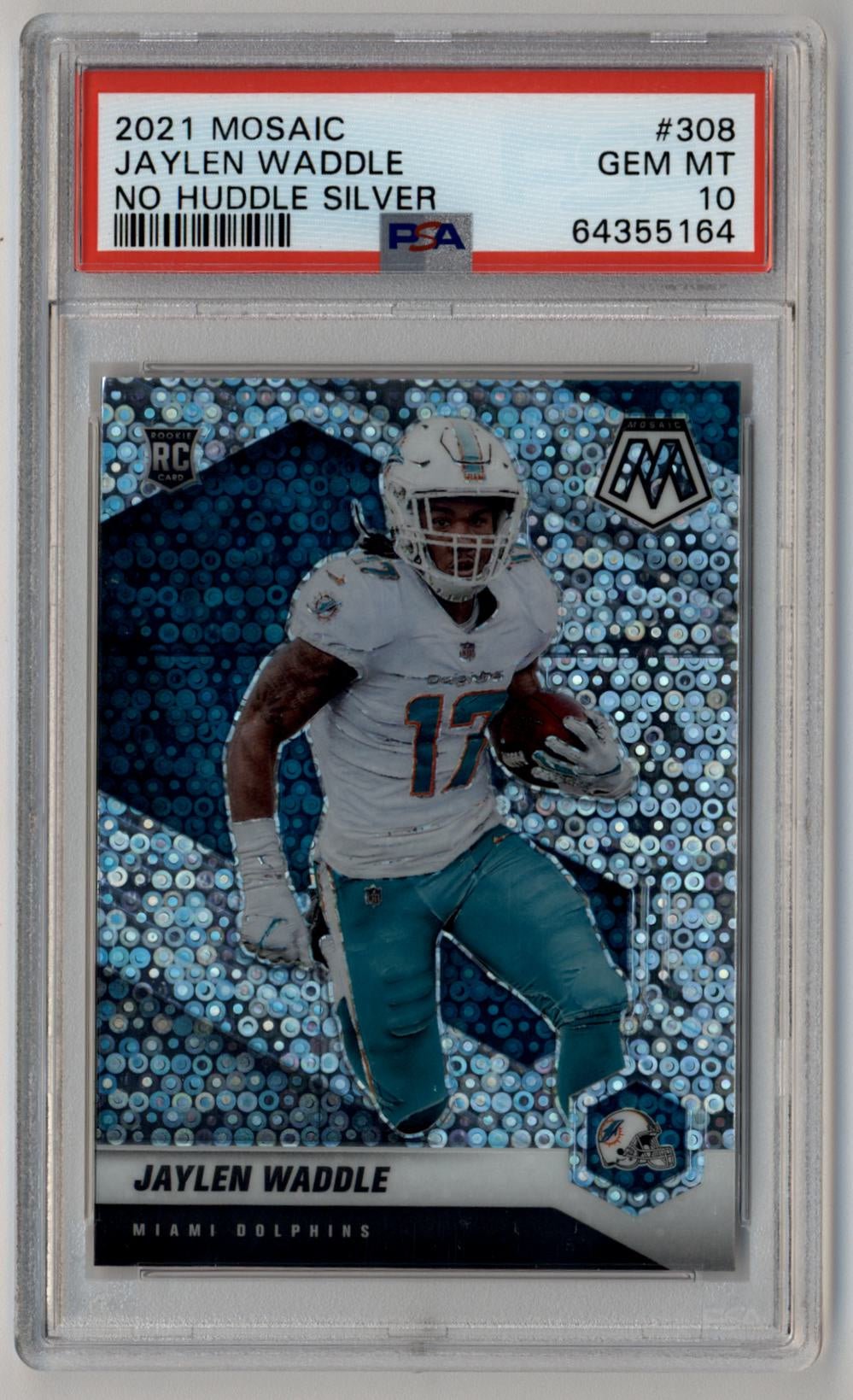 10-12L001 Jaylen Waddle 2021 Mosaic No Huddle Silver Variation #308 PSA 10 Gem Mint - Image 1