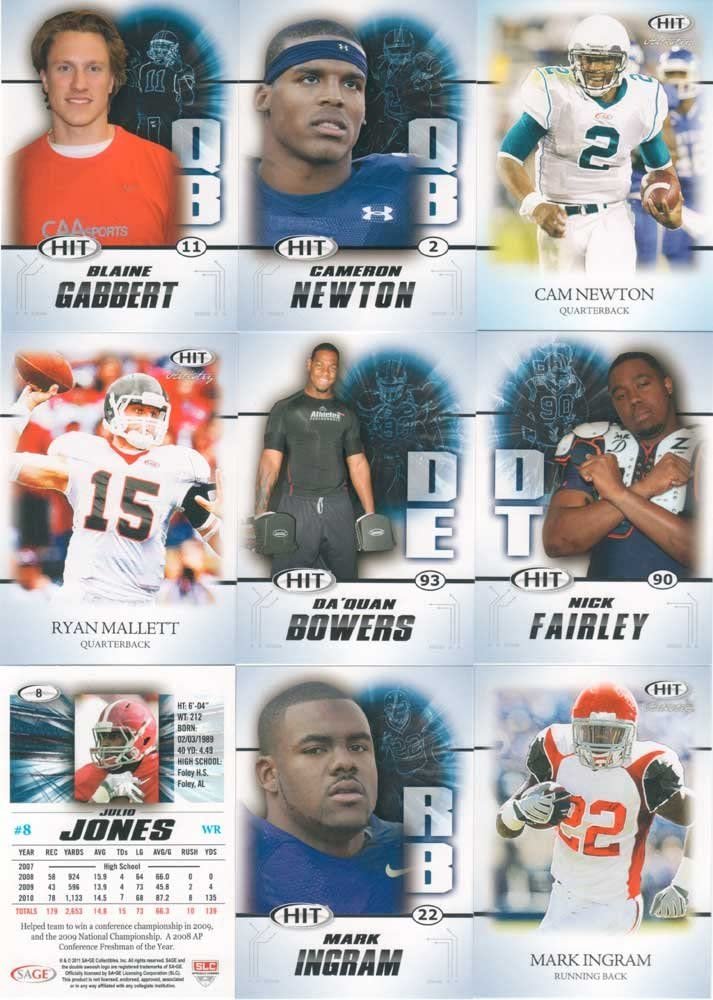 11sage_fbd05577-9200-4224-be66-0c902fe5110c 2011 Sage Hit NFL Draft Football Series Complete Mint 100 Card Set with Rookie Cards including J.J. Watt, Cam Newton, Von Miller and More - Image 1