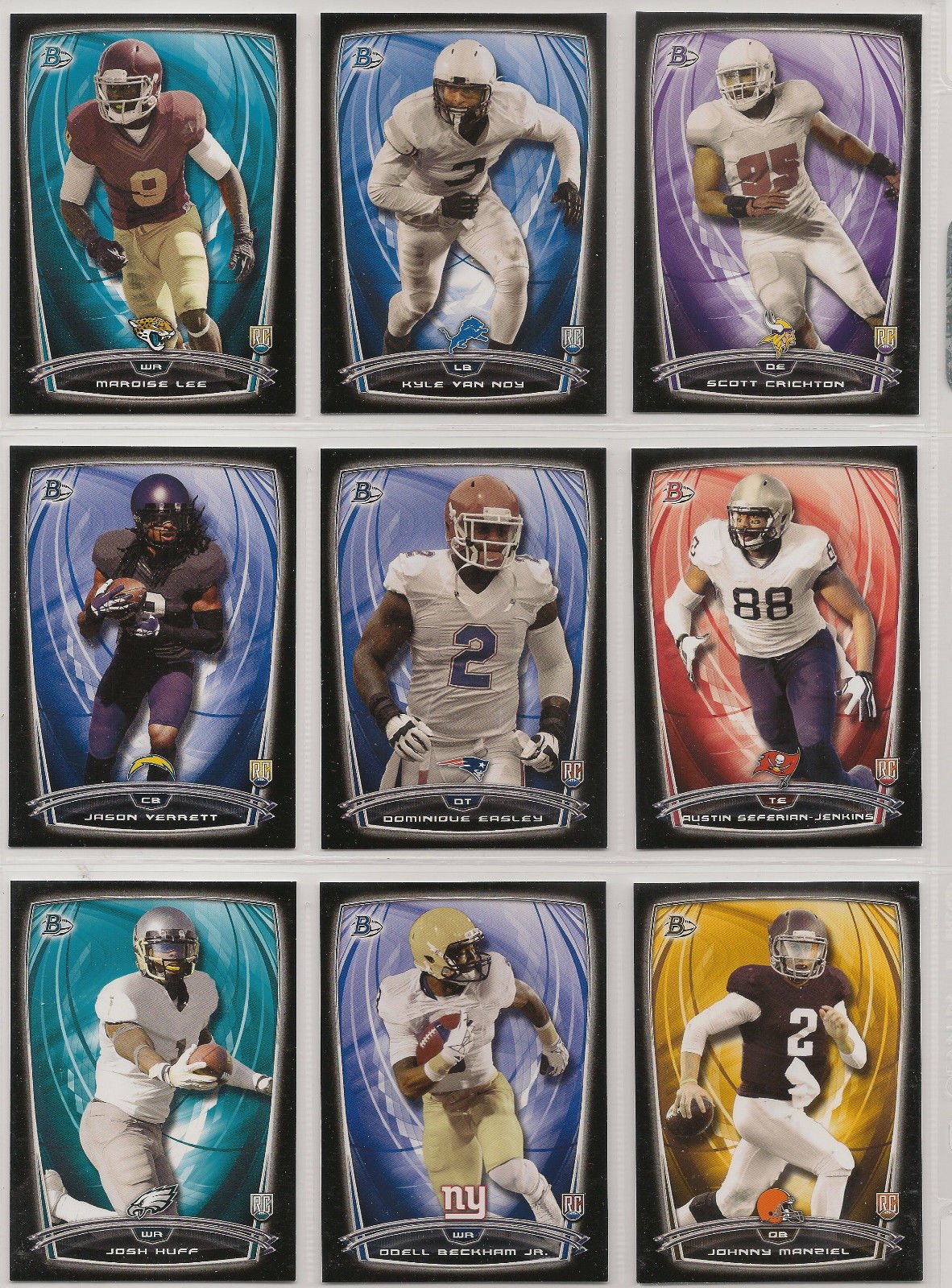 14bowblack_9565d291-5eb1-43b7-a8c5-6794b58b5e5f 2014 Bowman Football BLACK BORDER PARALLEL Version Series Complete Mint Set with Rookies and Stars including Odell Beckham Jr and Tom Brady Plus - Image 1