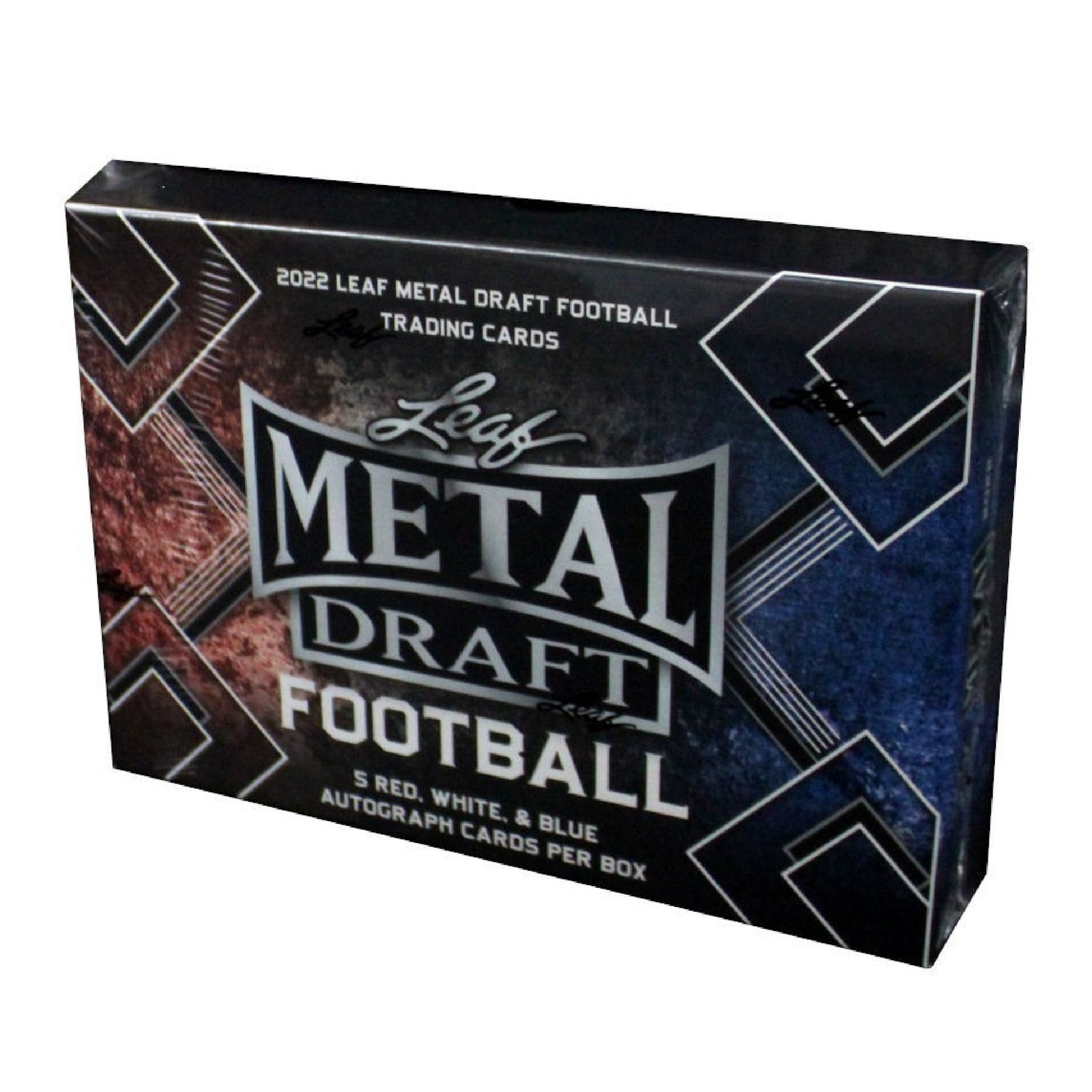 15025_55c15df1-806a-40f2-9ee1-22be3b4fb21b 2022 Leaf Metal Draft Red, White and Blue Football Hobby Box - Image 1
