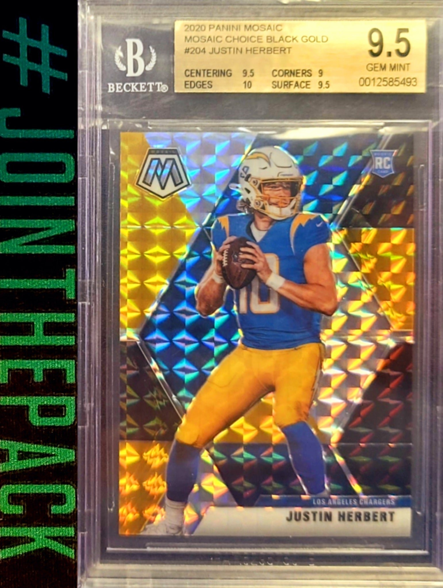1853566789 JUSTIN HERBERT 2020 MOSAIC BLACK GOLD PRIZM ROOKIE #1/8 1/1 BGS 9.5 GEM MINT CHARGERS - Image 1
