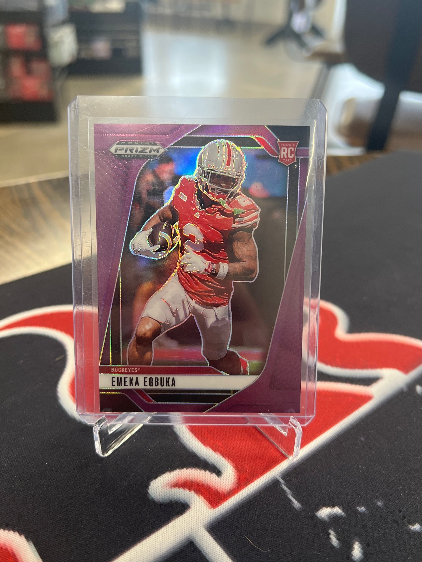 1EE46292-FF23-42C1-B025-8723B16C109C Emeka Ebola 2025 Prizm Draft Picks RC Purple #/99 Buckeyes - Image 1