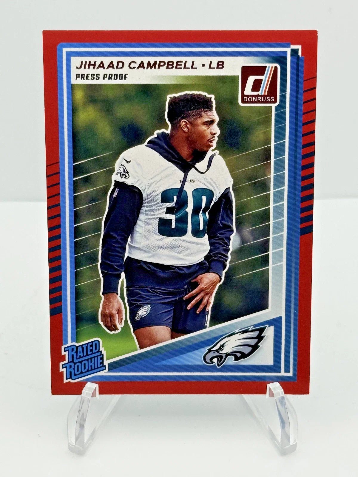 1_06e5f037-be3c-4d1d-98ee-2f8f887c7cf0 Jihaad Campbell 2025 Donruss Red Press Proof Mint Rated Rookie Card #343 - Image 1