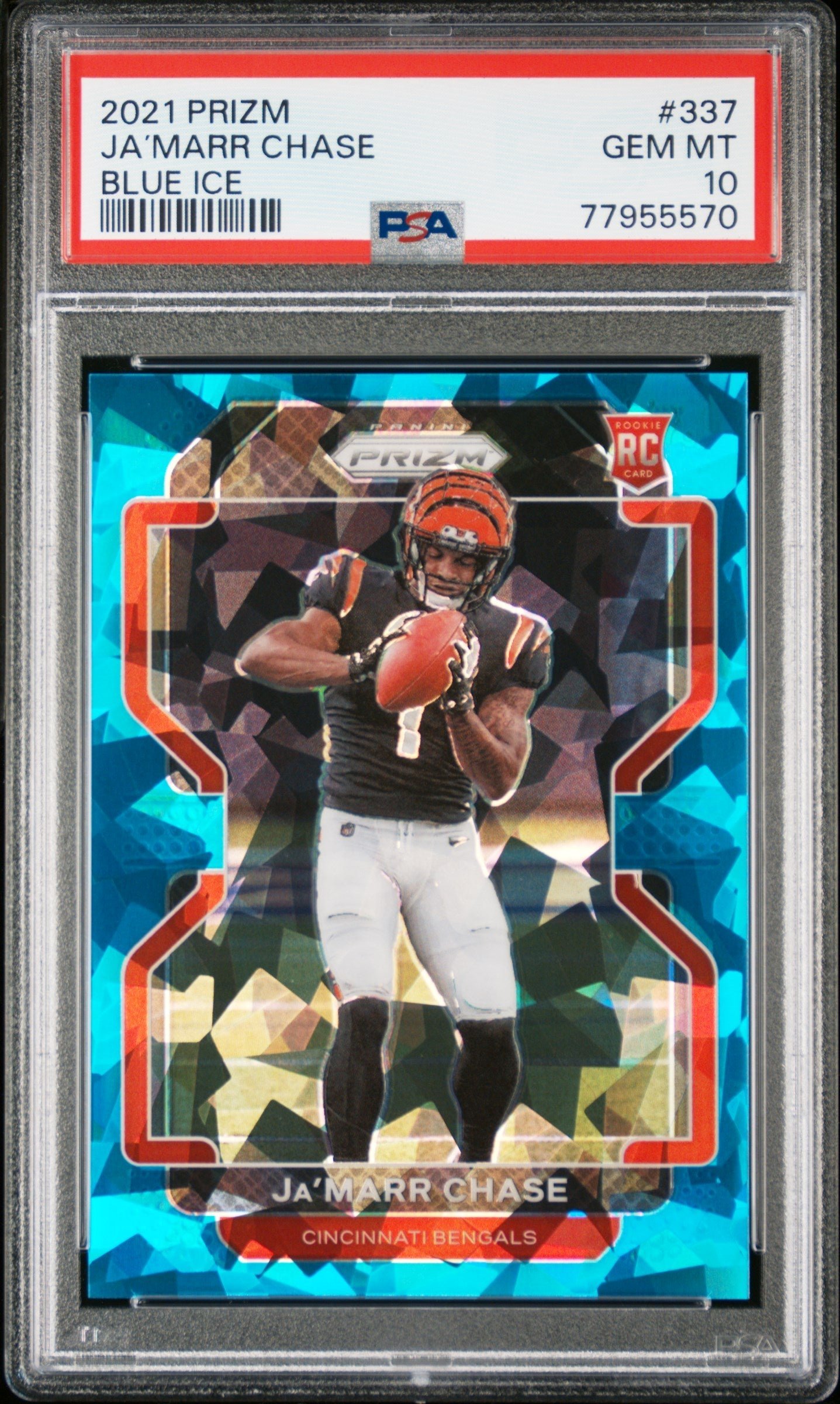 1oqWC7wtIU6VKWAIClUryA Ja'Marr Chase 2021 Panini Prizm Blue Ice Rookie #40/99 PSA 10 Gem Mint - Image 1