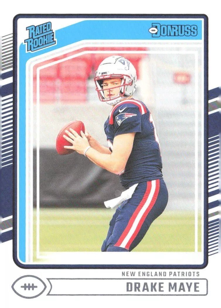2024DM_5169d0e2-ba6b-4488-b05f-2d03a67cba5f Drake Maye 2024 Donruss Rated Rookie Mint Rookie Card #379 Picturing him in his Blue New England Patriots Jersey - Image 1