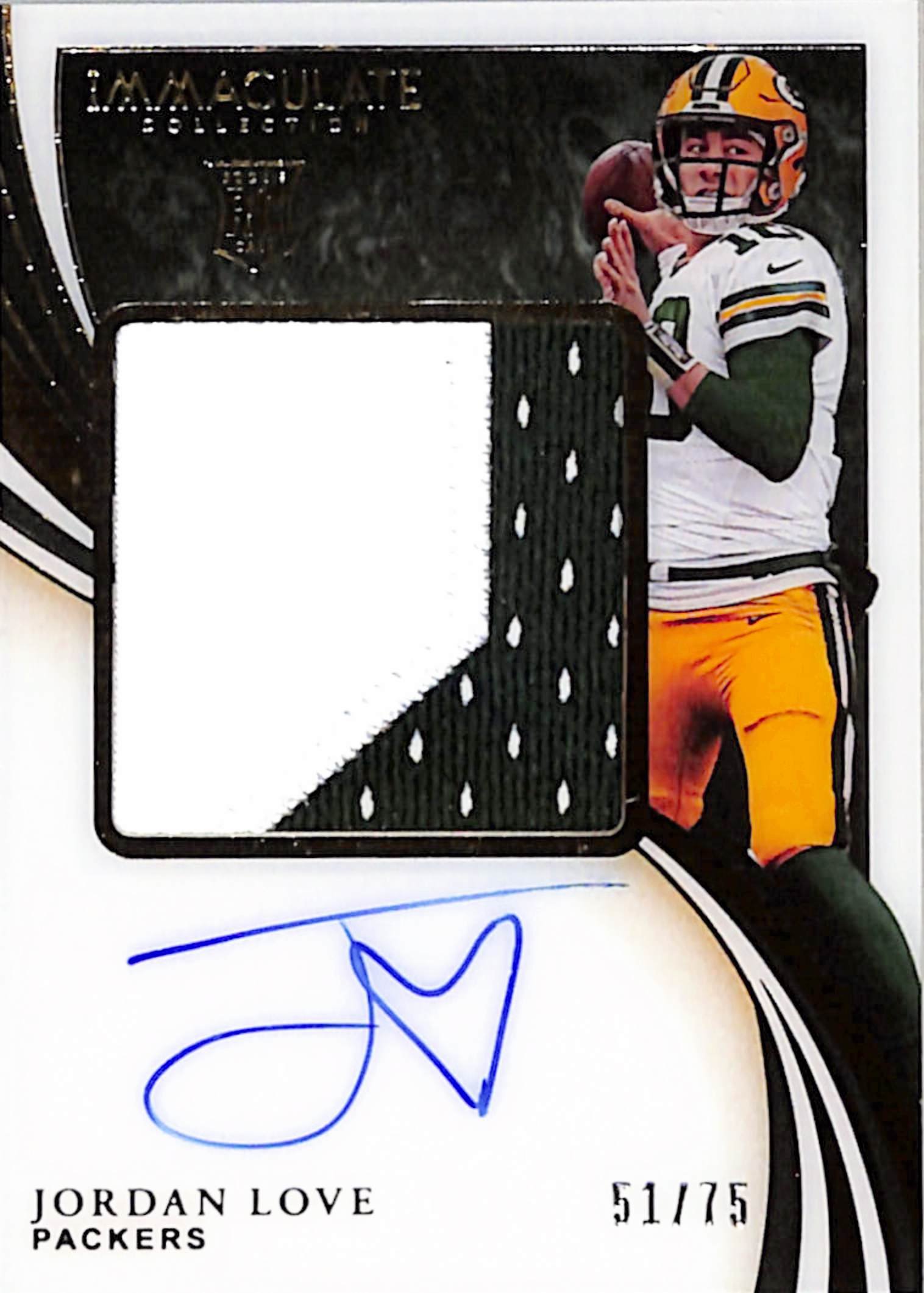 20251211_024 Jordan Love 2020 Panini Immaculate Jumbo Patch Rookie Auto #51/75 - Image 1