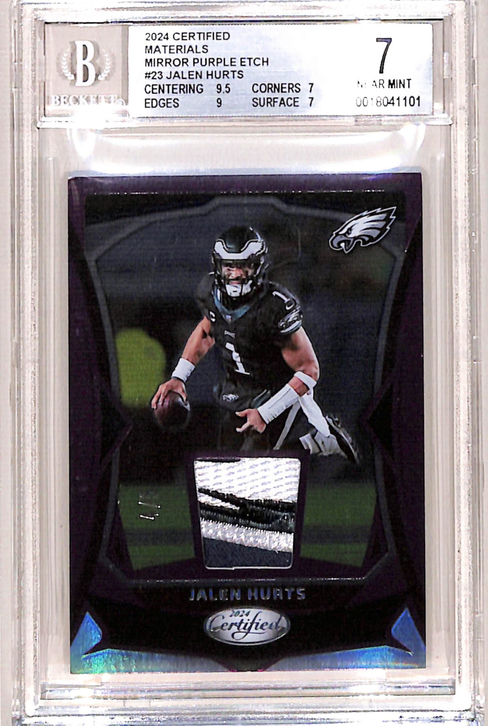 20260312_001 Jalen Hurts 2024 Panini Certified Mirror Purple Etch Patch #4/5 BGS 7 Near Mint - Image 1