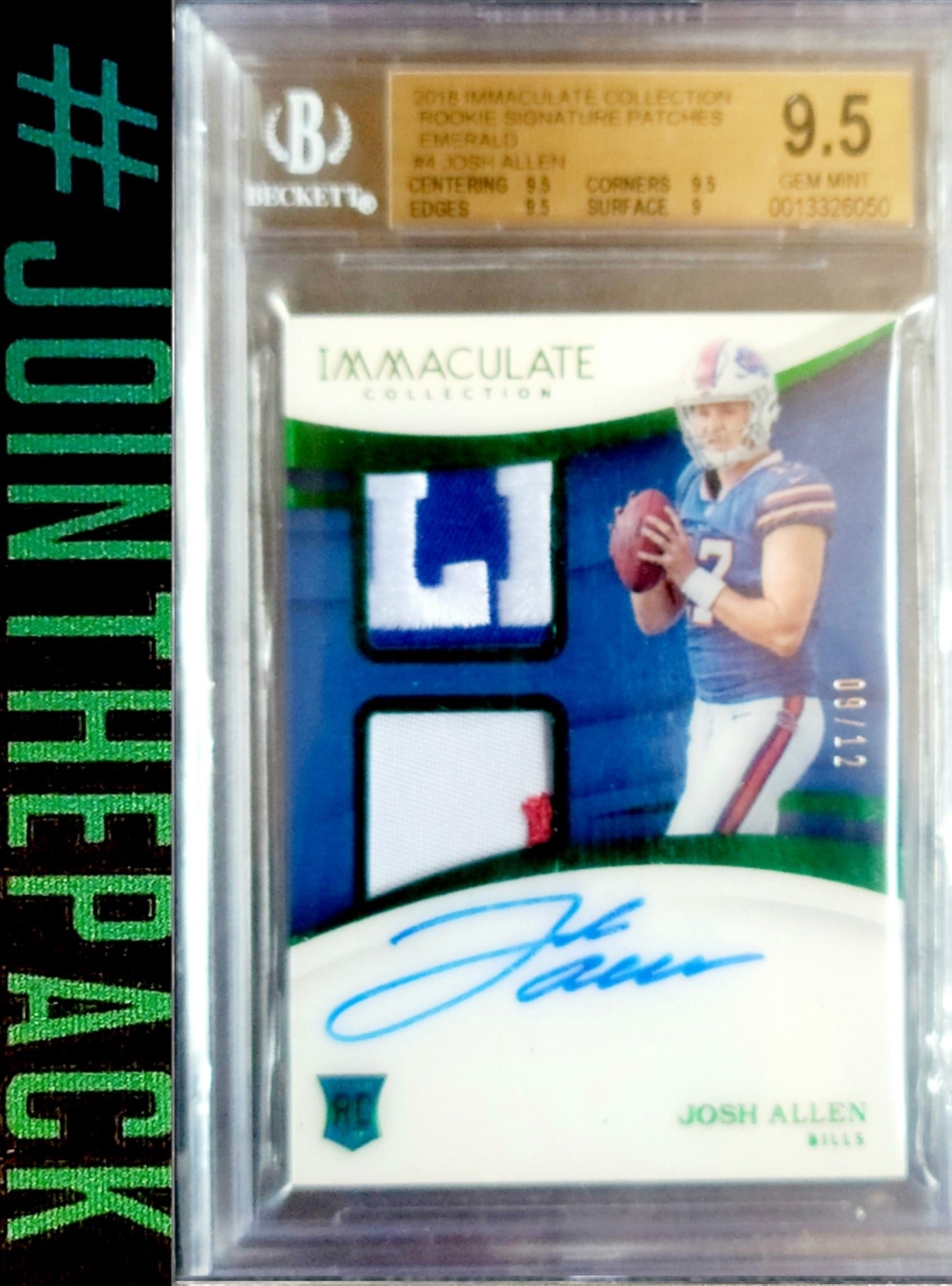 2452642952 JOSH ALLEN 2018 IMMACULATE ACETATE #/12 ROOKIE AUTO PATCH BGS 9.5 GEM EMERALD BILLS - Image 1
