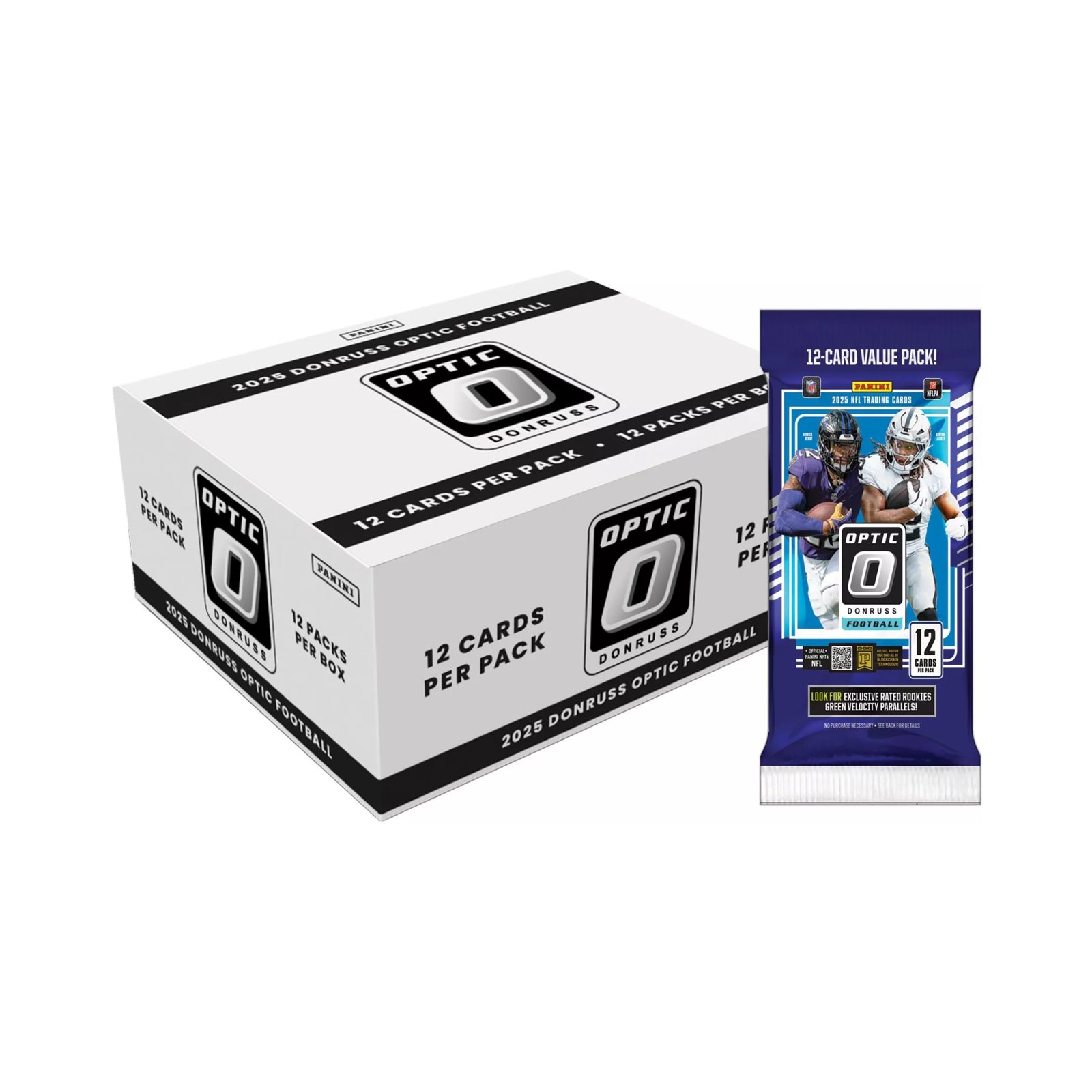 25DnrsOpticFB_FPBox_Square 2025 Panini Donruss Optic NFL Football 144 ct. Fat Pack Box - Image 1