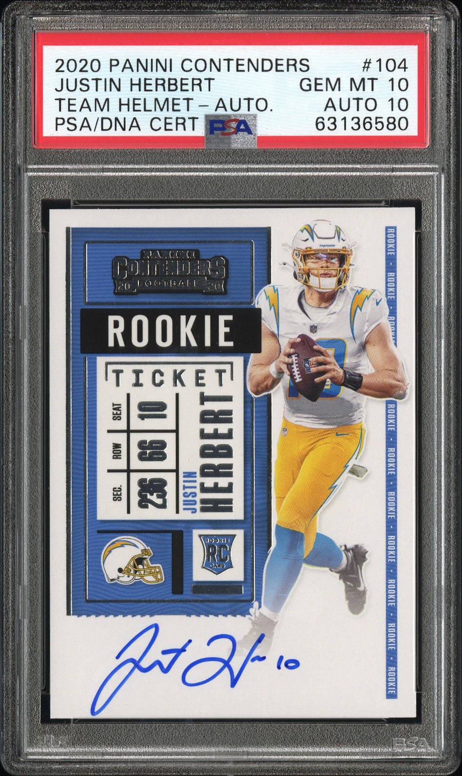 354293193 Justin Herbert 2020 Panini Contenders Team Helmet Auto Rookie PSA 10 Auto 10 - Image 1