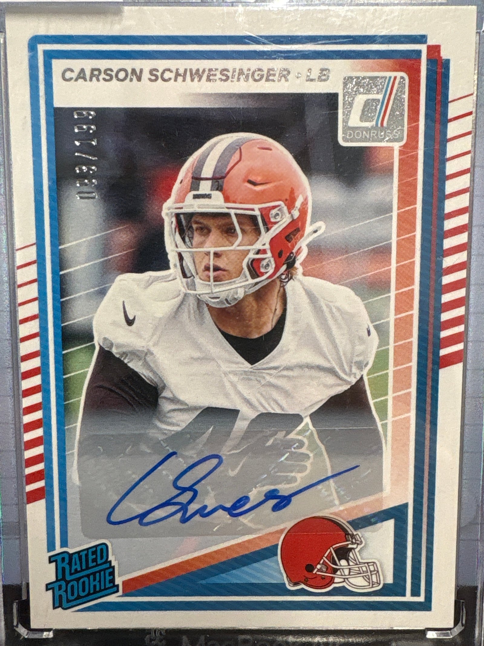 35D29205-7CB2-411D-B122-EA9D2DD8D83F Carson Schwesinger 2025 Donruss Rated Rookie Auto /199 - Image 1