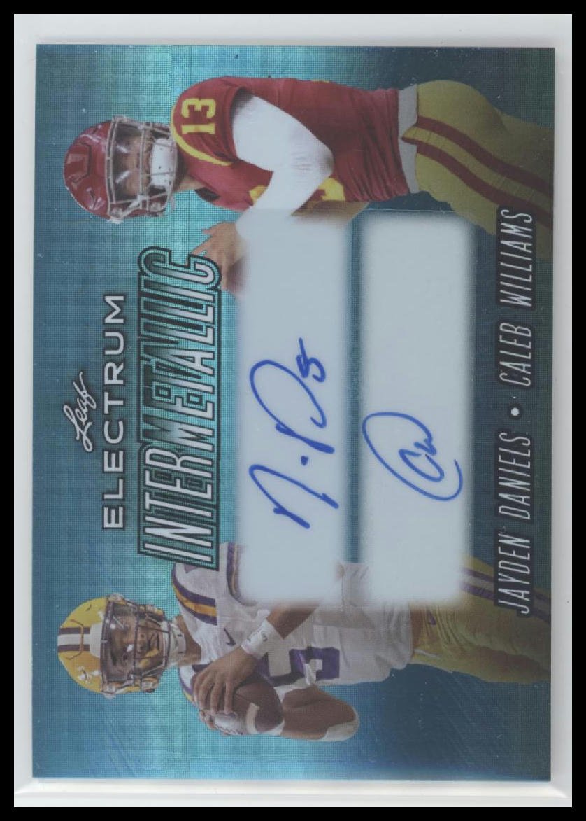 37450726-front 2024 Leaf Electrum - Intermetallic Auto #/6 Jayden Daniels/Caleb Williams #I-14 - Image 1