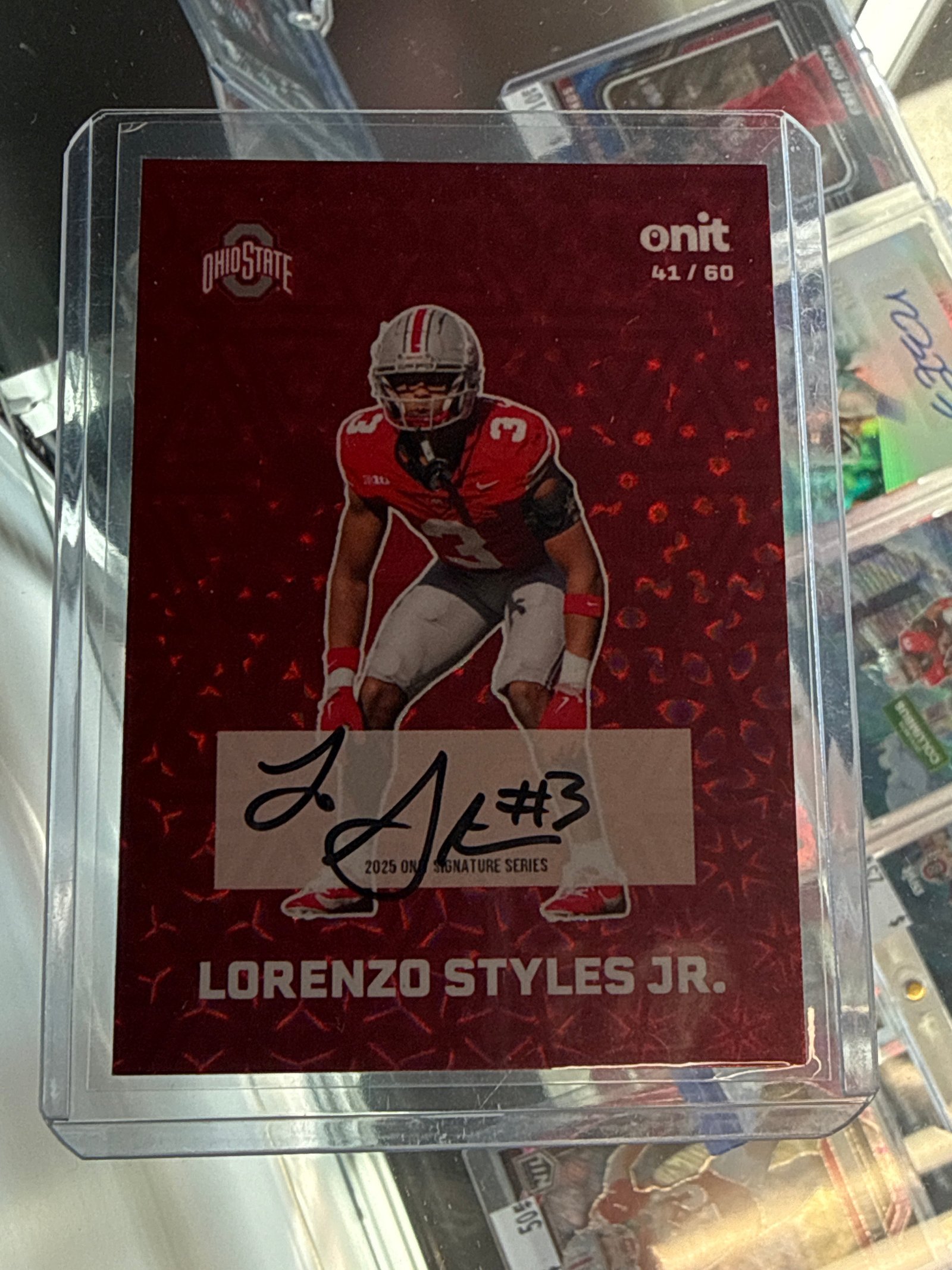 3A5701DD-57ED-4CE8-93DC-8D33B38750C3 2025 ONIT Lorenzo Styles Jr. Red Auto Serial 41/60 #FS-11 Ohio State Buckeyes OSU - Image 1