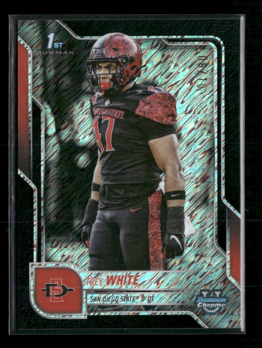 42620283-front 2025 Bowman University Chrome Red Shimmer Refractor Trey White 8/10 #25 - Image 1