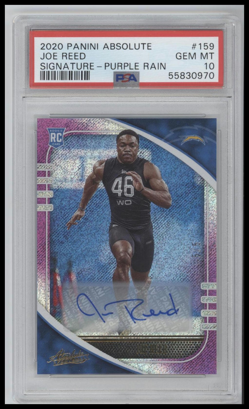 46200661-front 2020 Panini Absolute Signature-Purple Rain Joe Reed 10 PSA #159 - Image 1