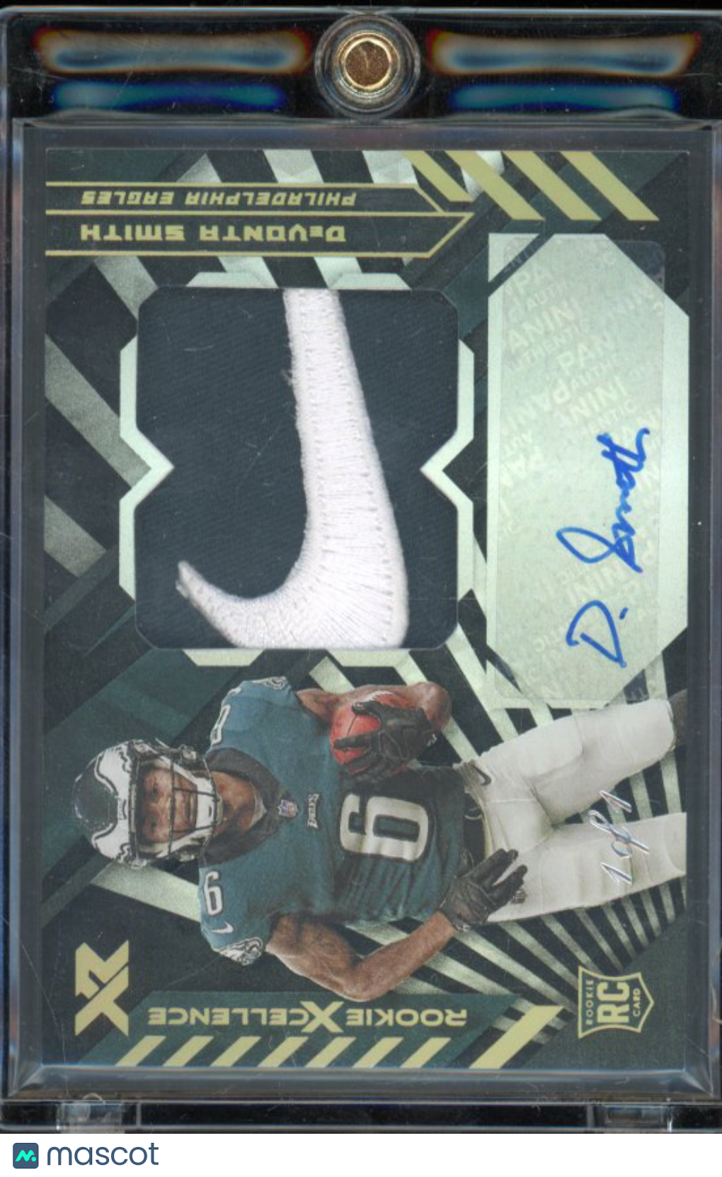 4f1352af-df4d-4a35-9b04-e89615bcd02f-watermark-raw-V2 2021 XR Devonta Smith Rookie Patch Swoosh Auto 1/1 - Image 1