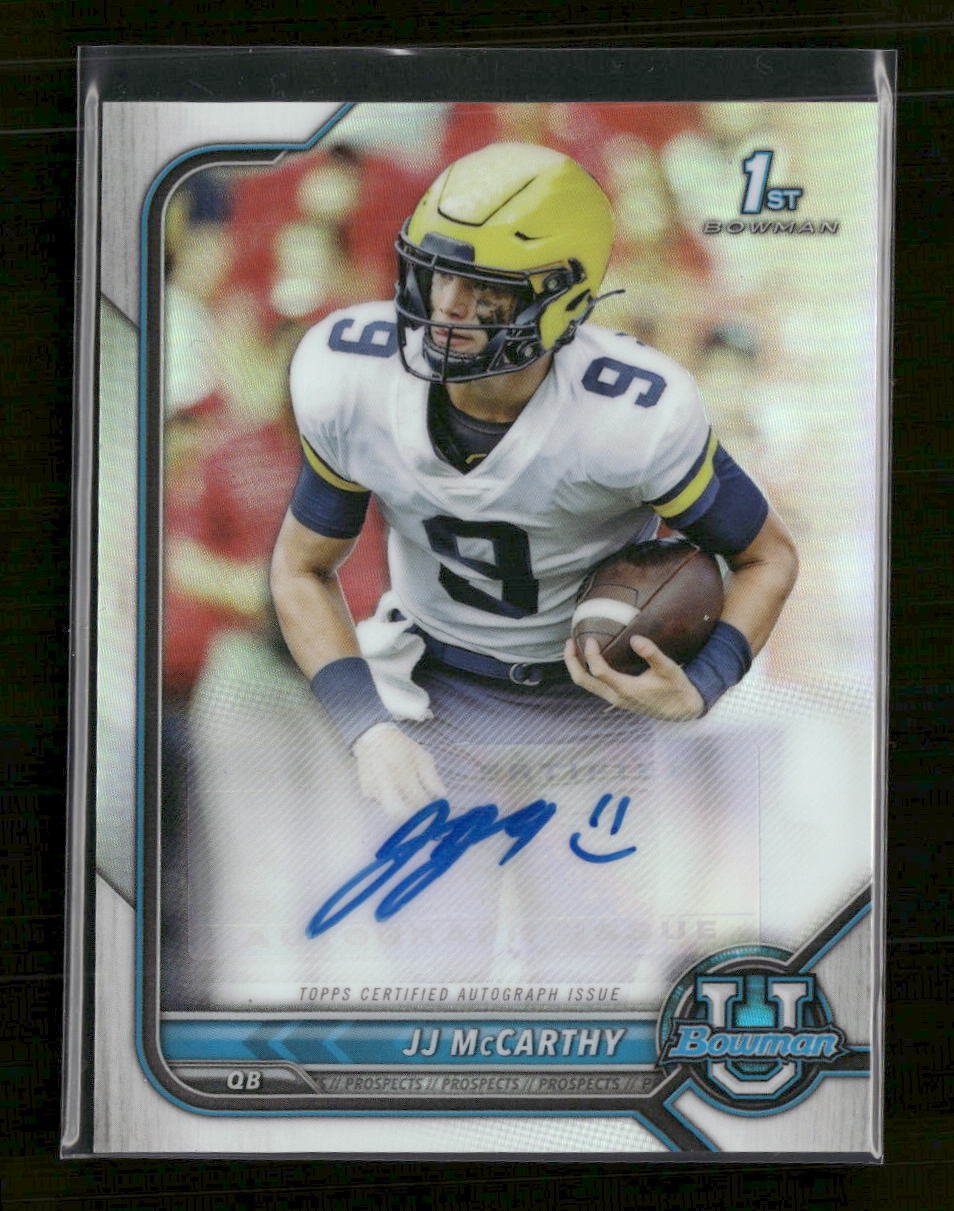 51929238-front 2021-22 Bowman University Prospects Autographs JJ McCarthy Auto #BCPA-JM - Image 1