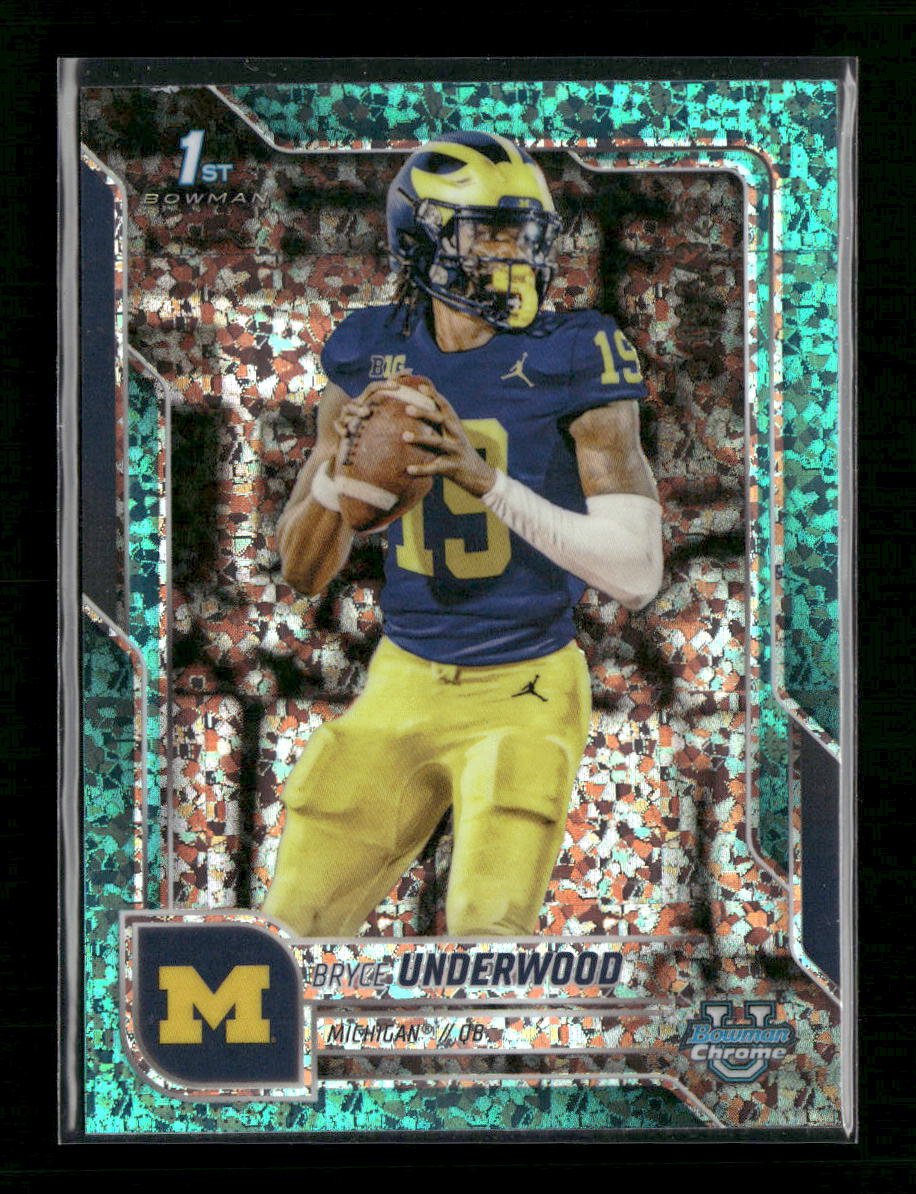 53646540-front 2025 Bowman University Aqua Mini-Diamond Refractor Bryce Underwood #/325 #196 - Image 1