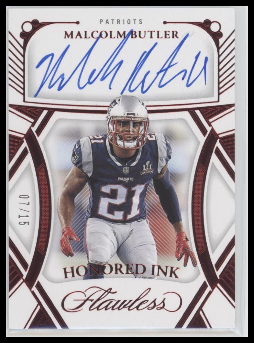53884921-front 2024 Panini Flawless Honored Ink Auto Red #/15 Malcolm Butler #HI-MBR - Image 1