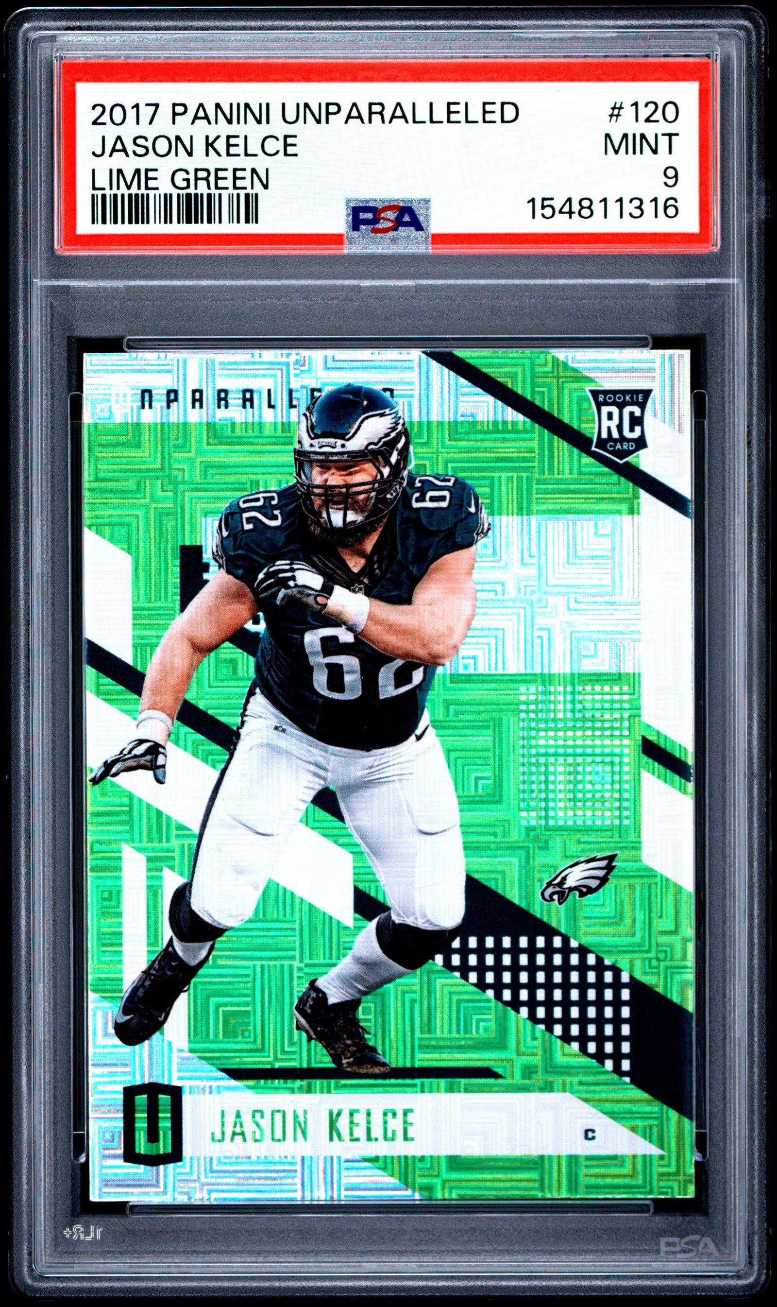 53AimUkjKkO_Z82sleGzvQ Jason Kelce 2017 Panini Unparalleled Lime Green Rookie #120 PSA 9 Mint - Image 1