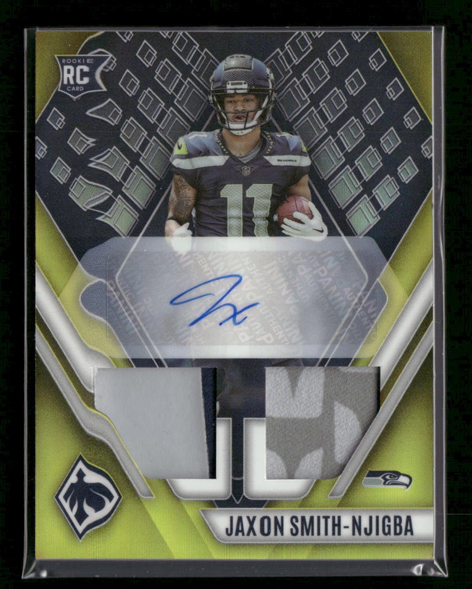 54507705-front 2023 Panini Phoenix Rookie Auto/Jersey Yellow Jaxon Smith-Njigba #/75 #RAD-JSN - Image 1