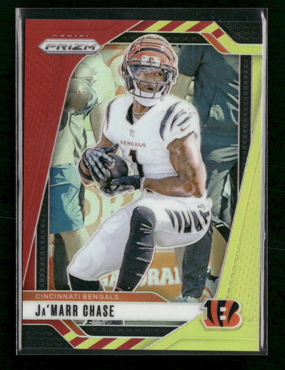 54699618-front 2024 Panini Prizm Red and Yellow Ja'Marr Chase #/44 #57 - Image 1