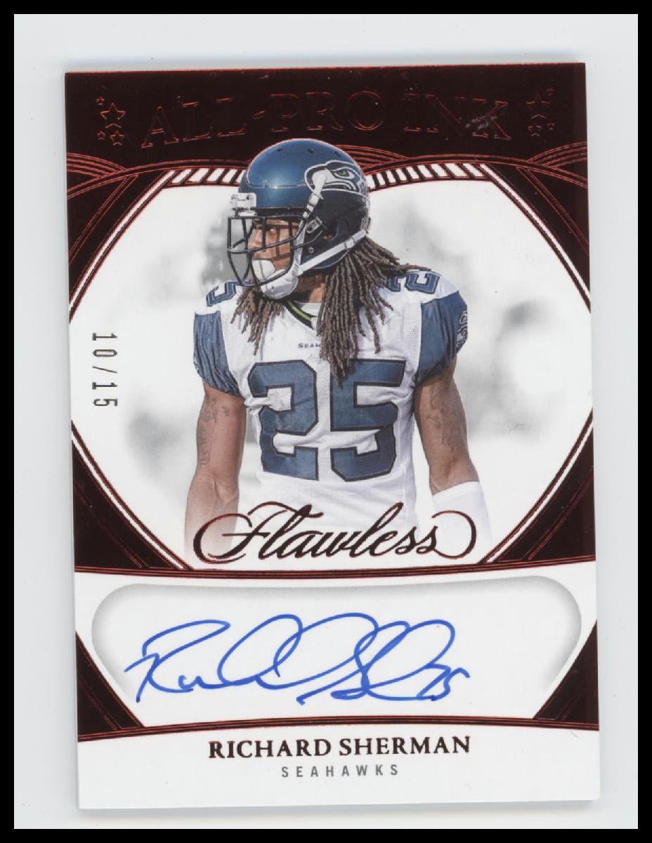 55205284-front 2025 Panini Flawless All-Pro Ink Ruby Richard Sherman #/15 Auto #API-RSN - Image 1