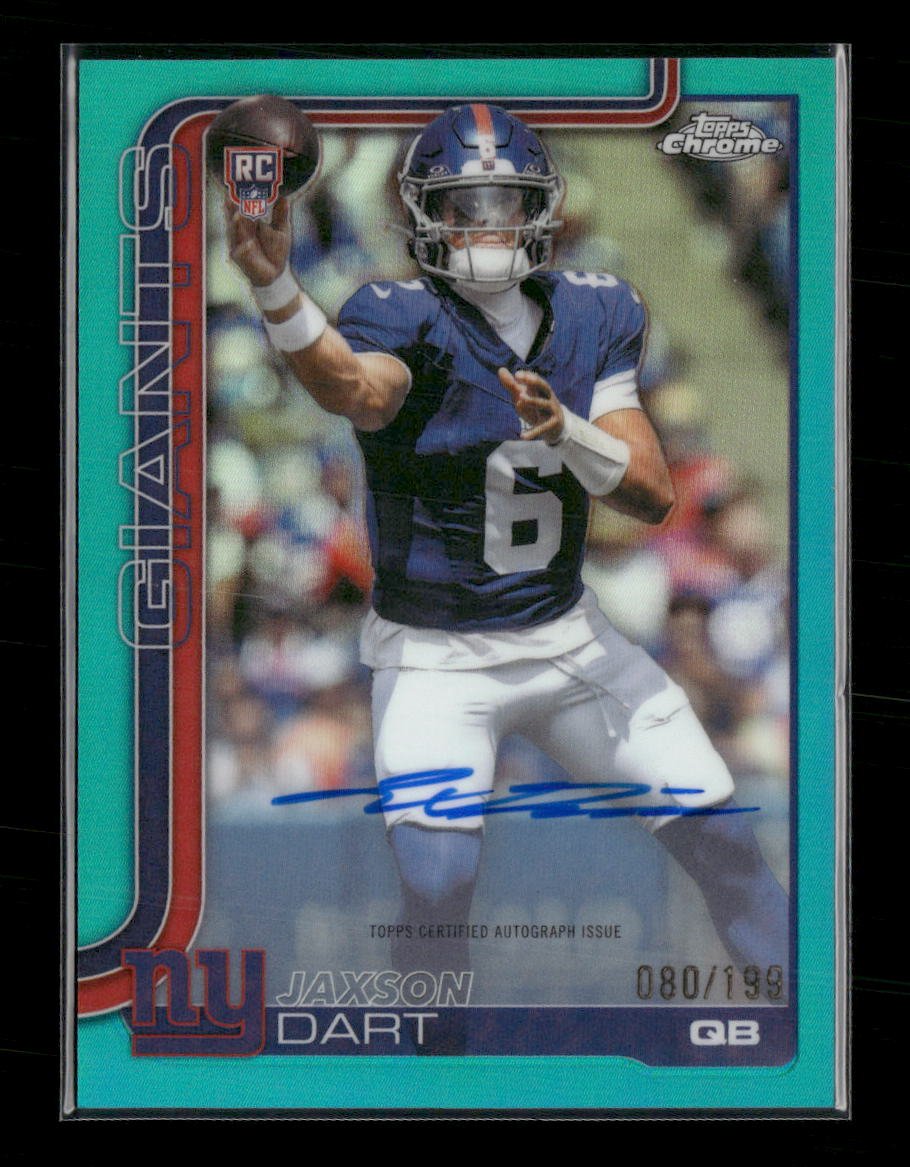 55507053-front 2025 Topps Chrome Rookie Autographs Aqua Refractor Jaxson Dart /199 #RA-JD - Image 1