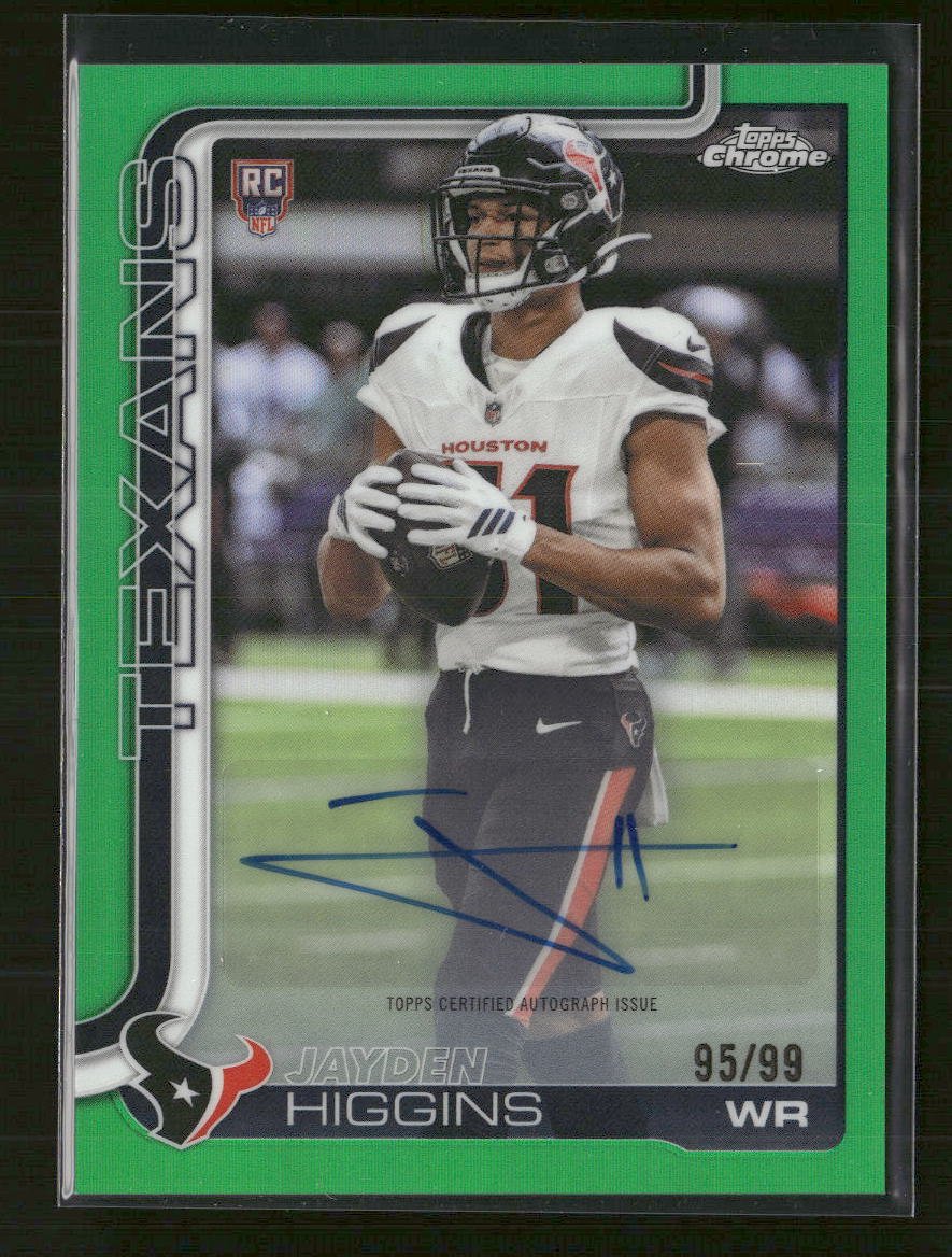 56612795-front 2025 Topps Chrome Rookie Auto Green Refractor Jayden Higgins #/99 #RA-JHI - Image 1