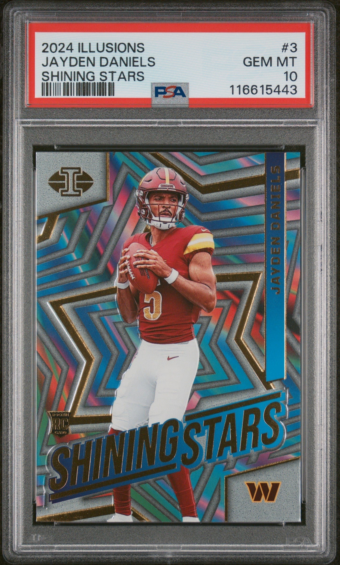 57500176-front Jayden Daniels 2024 Panini Illusions Shining Stars #3 PSA 10 - Image 1