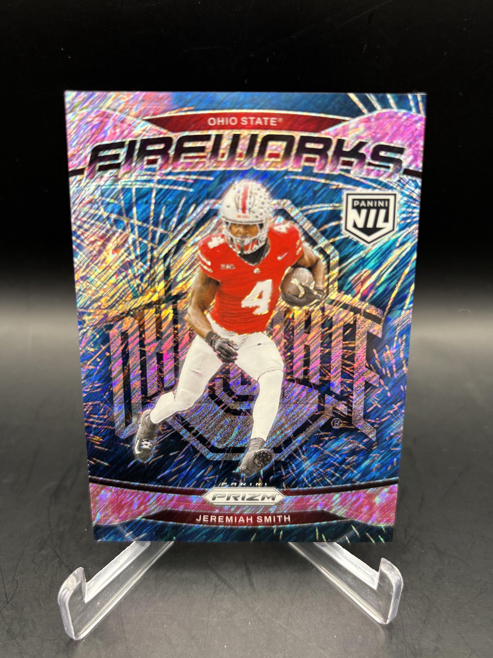 57500252-front Jeremiah Smith 2025 Panini Ohio State University #JS Fireworks Pink Shimmer - Image 1