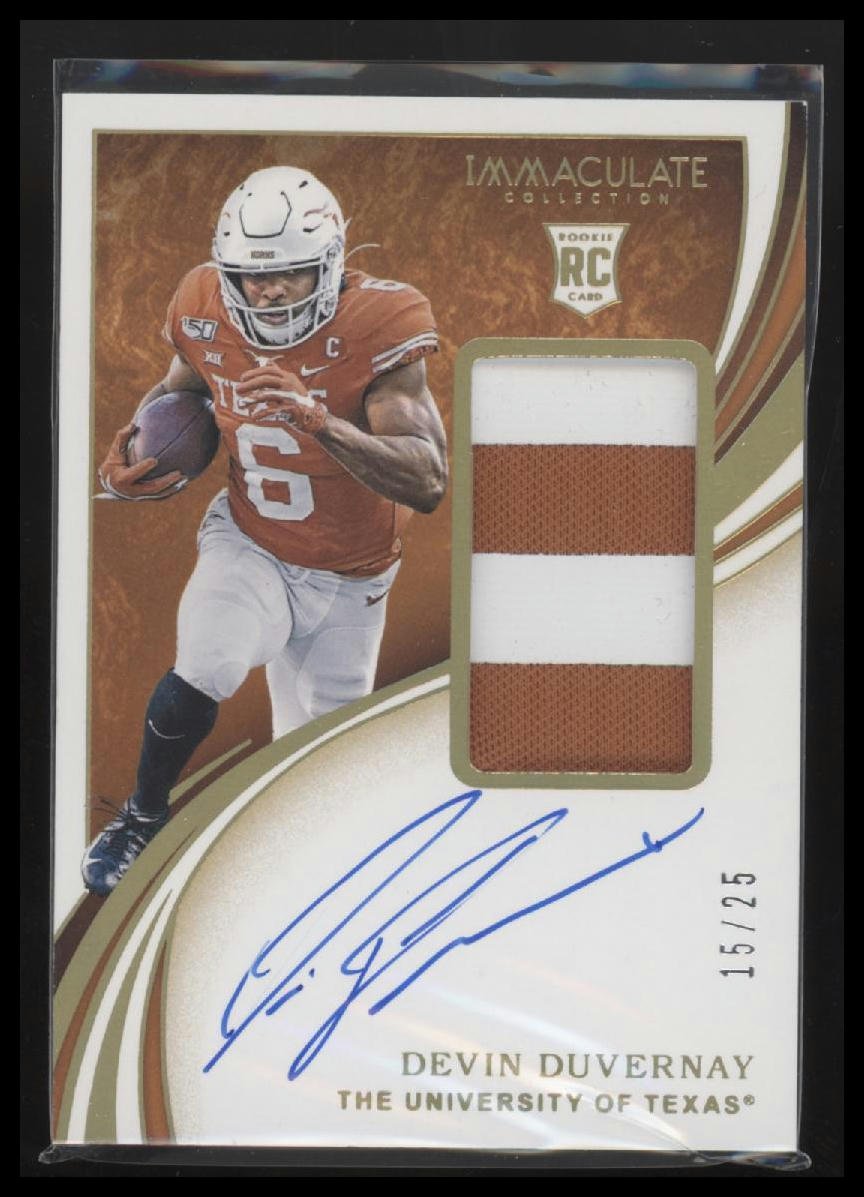 58028955-front 2020 Panini Immaculate Collegiate RC Patch Auto #/25 Devin Duvernay #117 - Image 1