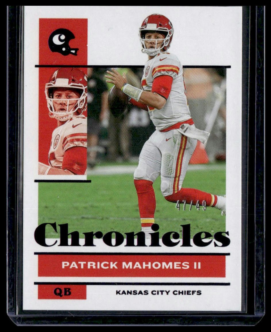 58425631-front Patrick Mahomes II 2021 Panini Chronicles Purple #54 #/49 - Image 1