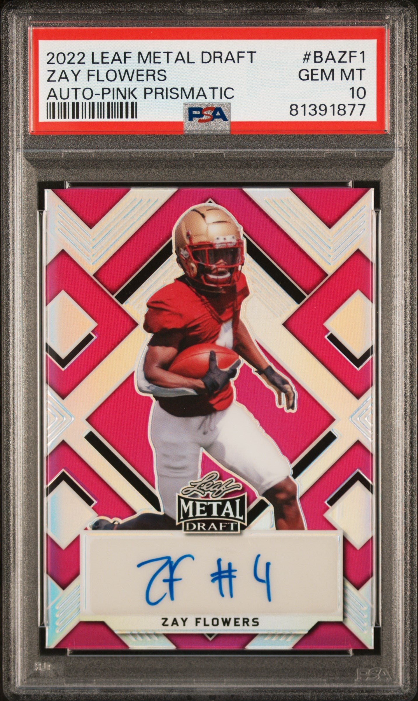58441393-front Zay Flowers 2022 Leaf Metal Draft Autographs #BAZF1 PSA 10 POP 1 - Image 1