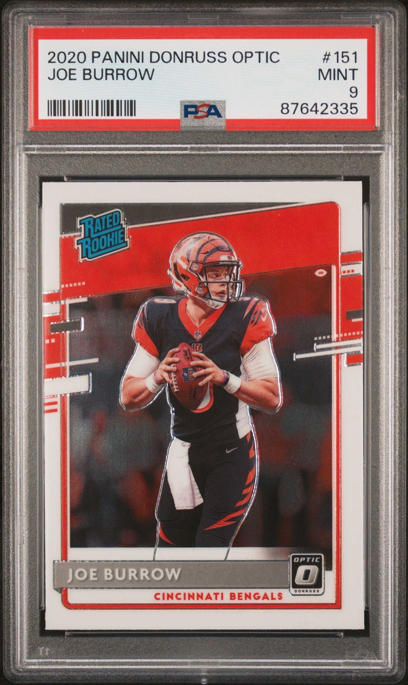 58461255-front 2020 Panini Donruss Optic Joe Burrow 9 PSA #151 - Image 1