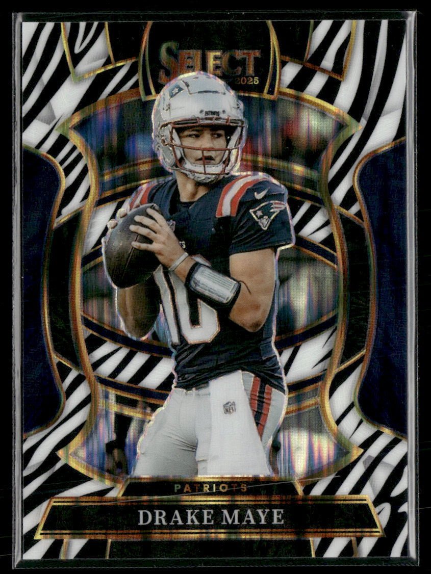 59005978-front 2025 Panini Select Zebra Prizm Shock Drake Maye #80 - Image 1