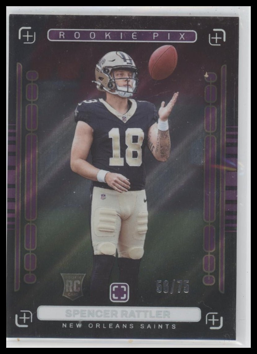 59024963-front 2024 Panini Photogenic Rookie Pix Purple Spencer Rattler #/75 #8 - Image 1