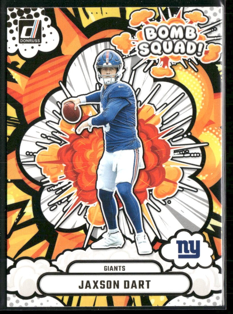 59120097-front 2025 Donruss Bomb Squad Jaxson Dart #BS-JDT - Image 1